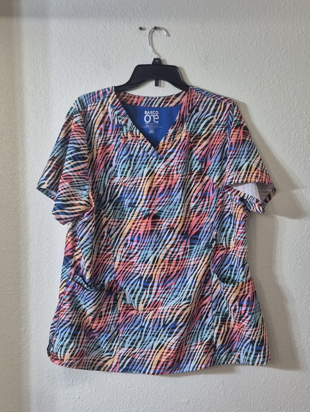Barco Uniforms Multicolor V-Neck Scrub Top - Blue Pink Orange